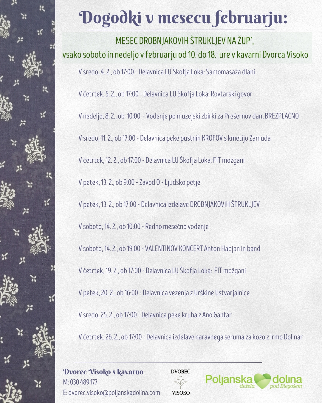 Koledar dogodkov Dvorec Visoko - feb